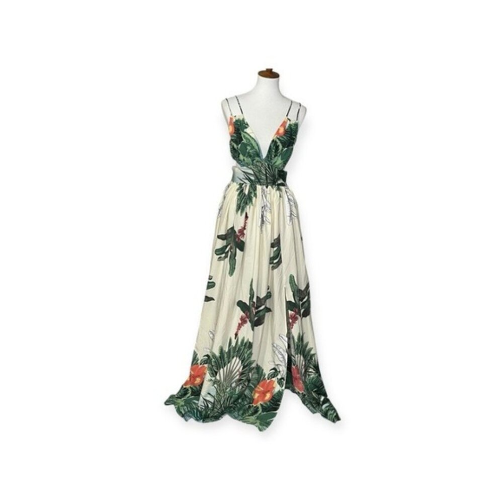 Floral Maxi Sundress with Plunge Neckline - Picture 1 of 7